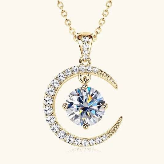 Women's Minimalist Pure Silver Crescent Shaped Moissanite Pendant Necklace Advibe Studio