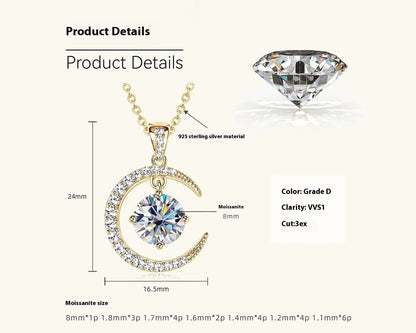 Women's Minimalist Pure Silver Crescent Shaped Moissanite Pendant Necklace Advibe Studio